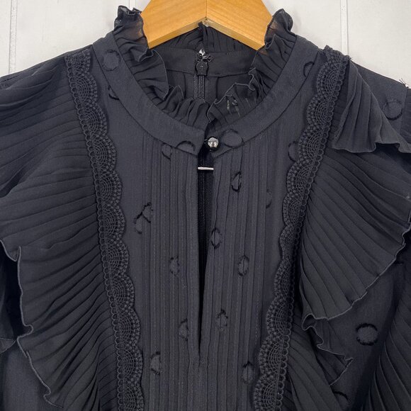 Kate Spade Bakery Dot Devore Dress Layered Ruffles Soft Romantic Size 12 Black - Picture 5 of 16